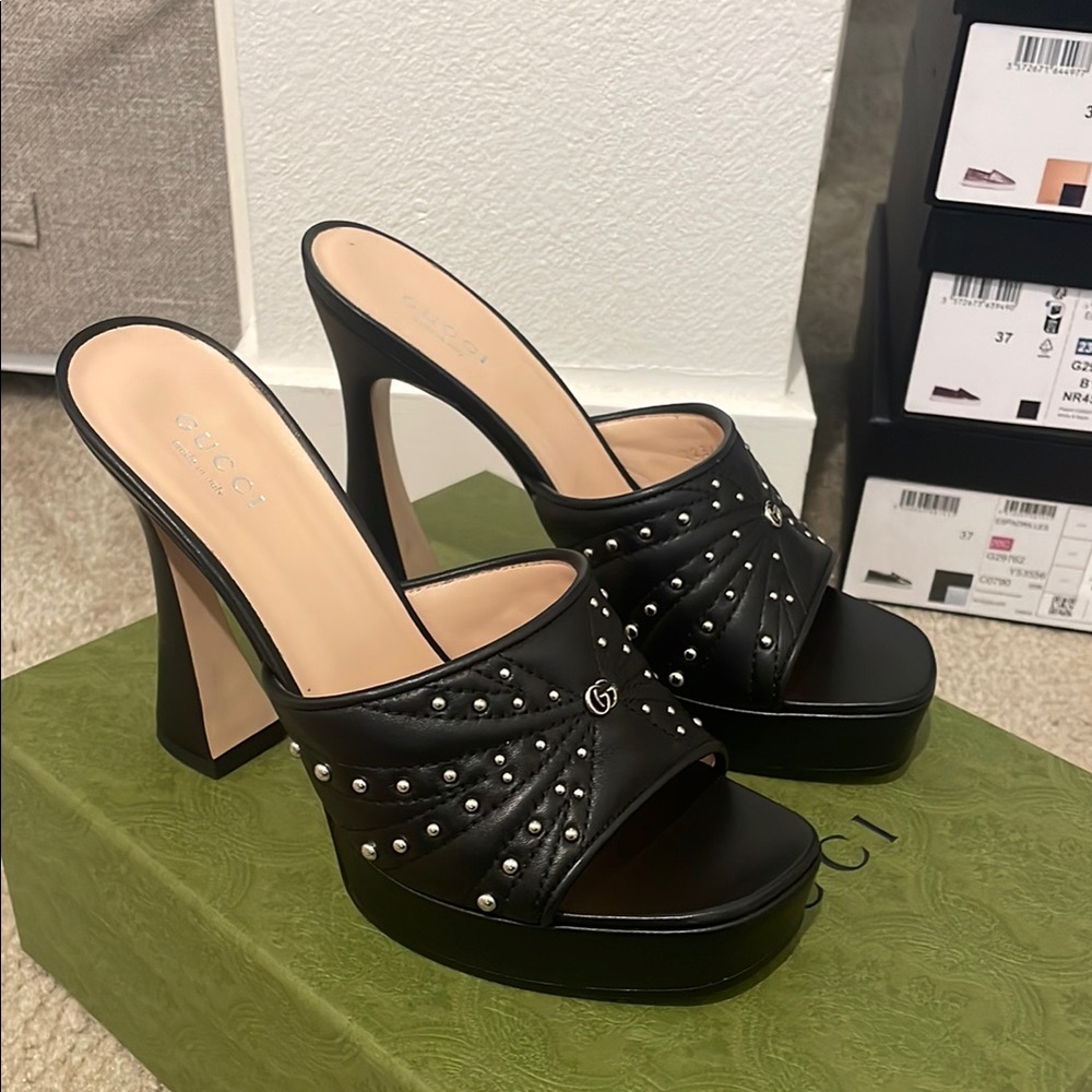 Gucci Claire platform Black Studded Women's Heels